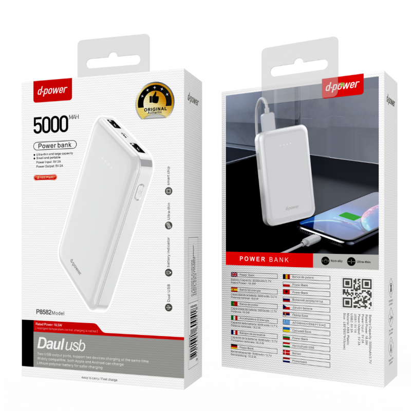 Power Bank 5000mAh - D-power P8582 - Blanc — D-power · Smarty Paris 18e